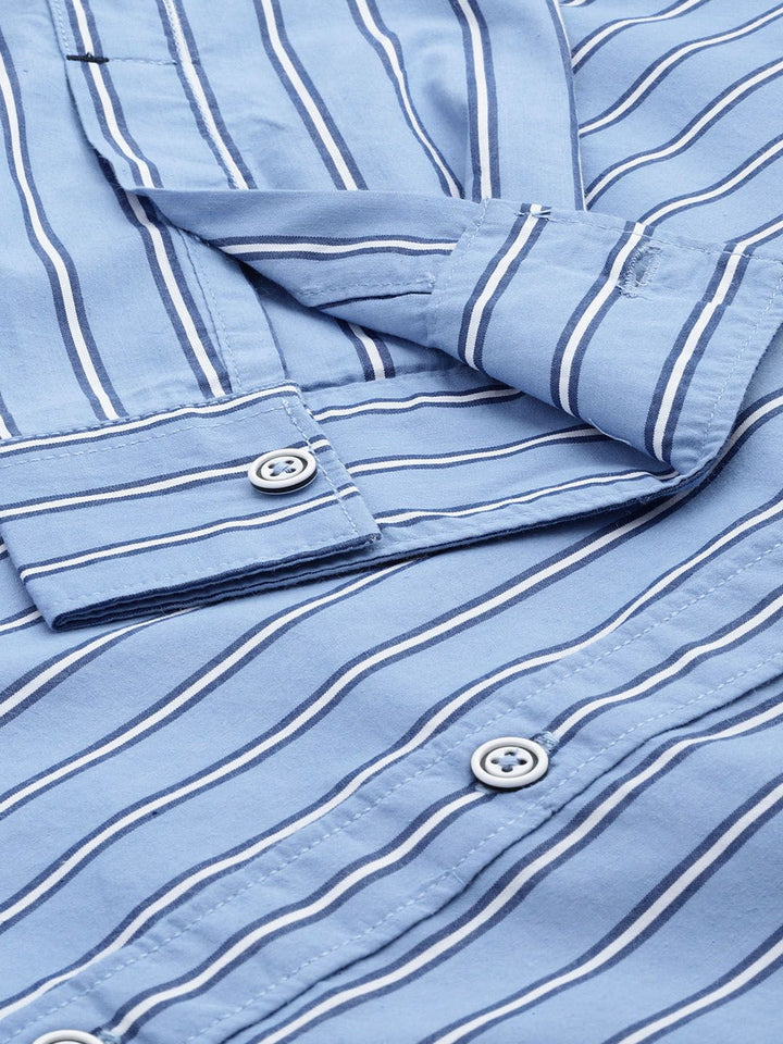 The Indian Garage Co Men Blue & White Slim Fit Striped Casual Shirt