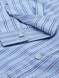 The Indian Garage Co Men Blue & White Slim Fit Striped Casual Shirt
