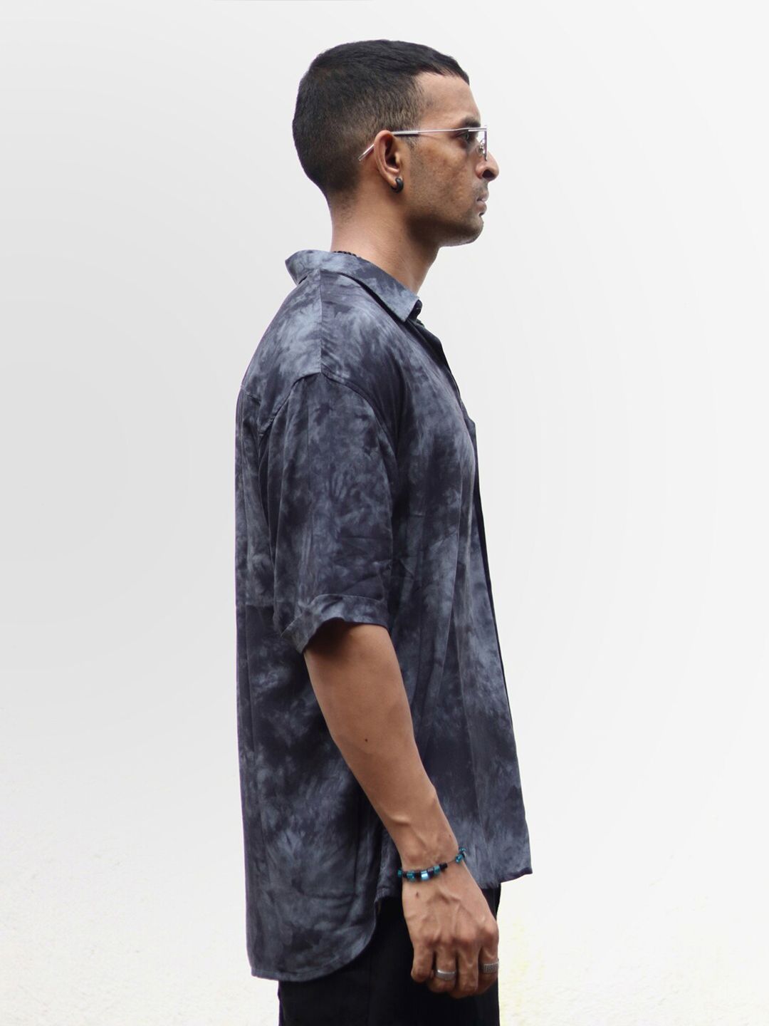 Powerlook Grey India Slim Oversize Opaque Tie & Dye Casual Shirt