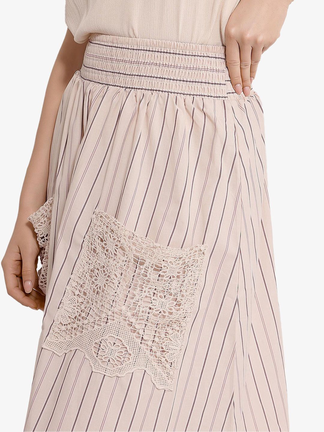 RAREISM Striped Flared Midi Skirts
