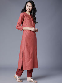 Vishudh Women Rust Striped Straight Kurta