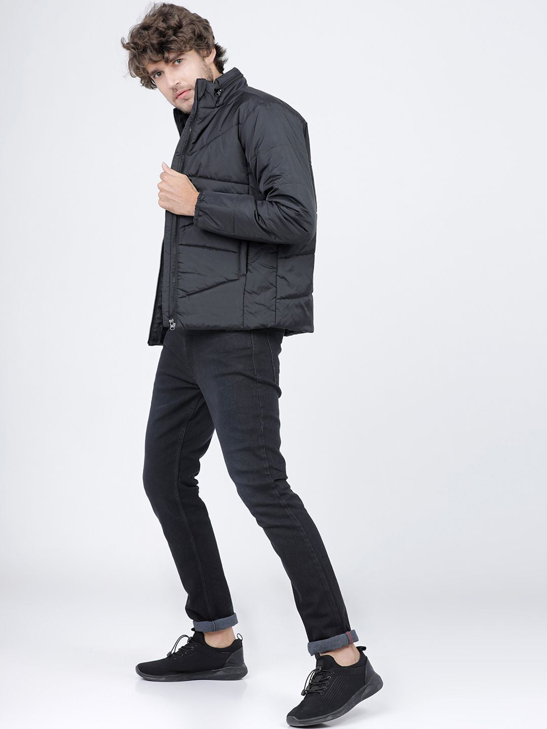 HIGHLANDER Men Black Hooded Padded Jacket