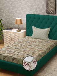 KLOTTHE Beige Geometric Cotton Single Bedsheets