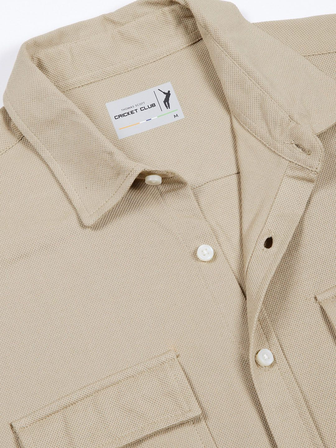 Thomas Scott Men Classic Fit Spread Collar Solid Cotton Knitted Shirt