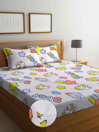 Myntra Elegant Homes Multicoloured Cartoon Characters 300 TC King Bedsheet with 2 Pillow Covers