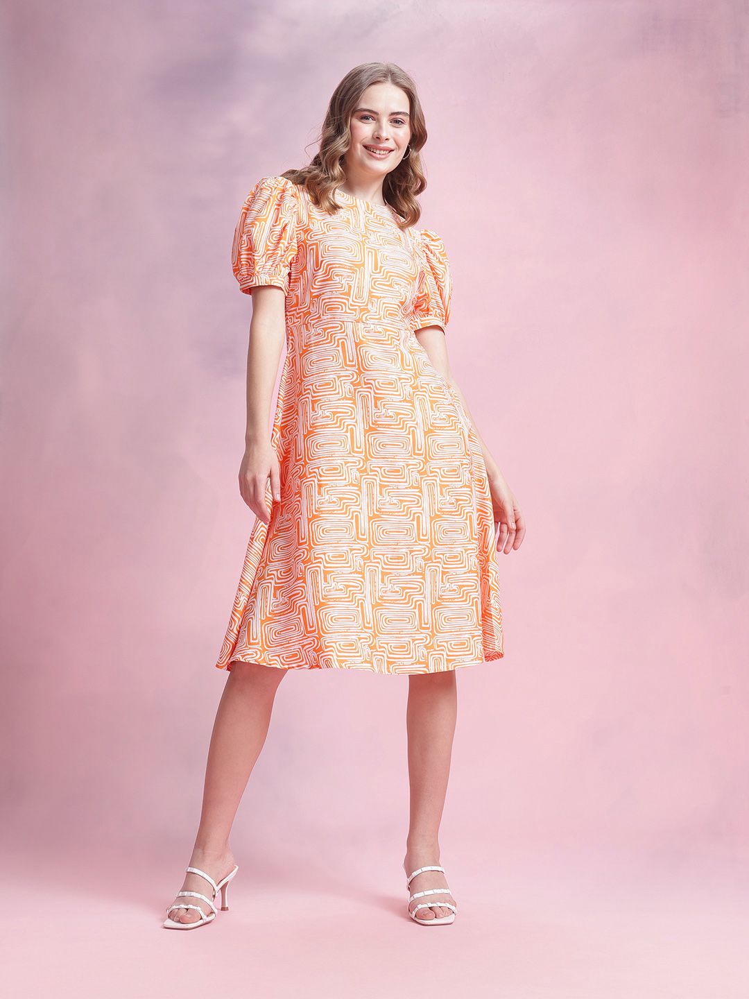 DressBerry Printed Puff Sleeve A-Line Dress