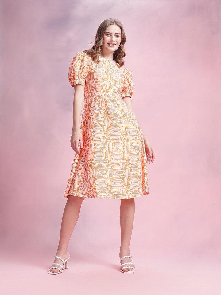 DressBerry Printed Puff Sleeve A-Line Dress