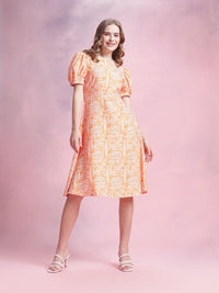 DressBerry Printed Puff Sleeve A-Line Dress