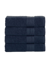 MYTRIDENT Set of 4 Navy Blue 500 GSM Striped Pure Cotton Face Towels