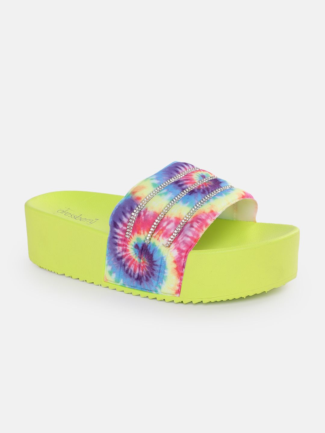 DressBerry Women Abstract Printed Stone Embellished Flatform
