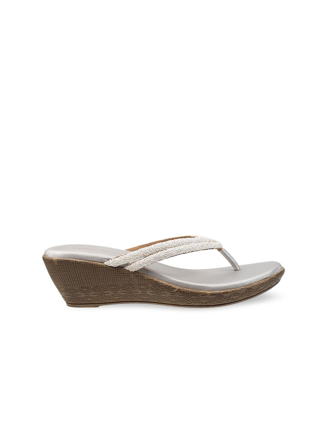 Metro Women Silver-Toned Textured Open Toe Wedges
