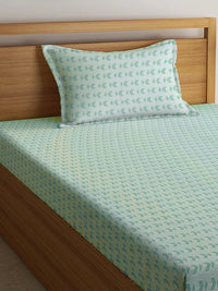 Moda Rapido X KLOTTHE Green Geometric 300 TC Single Bedsheet with 1 Pillow Covers