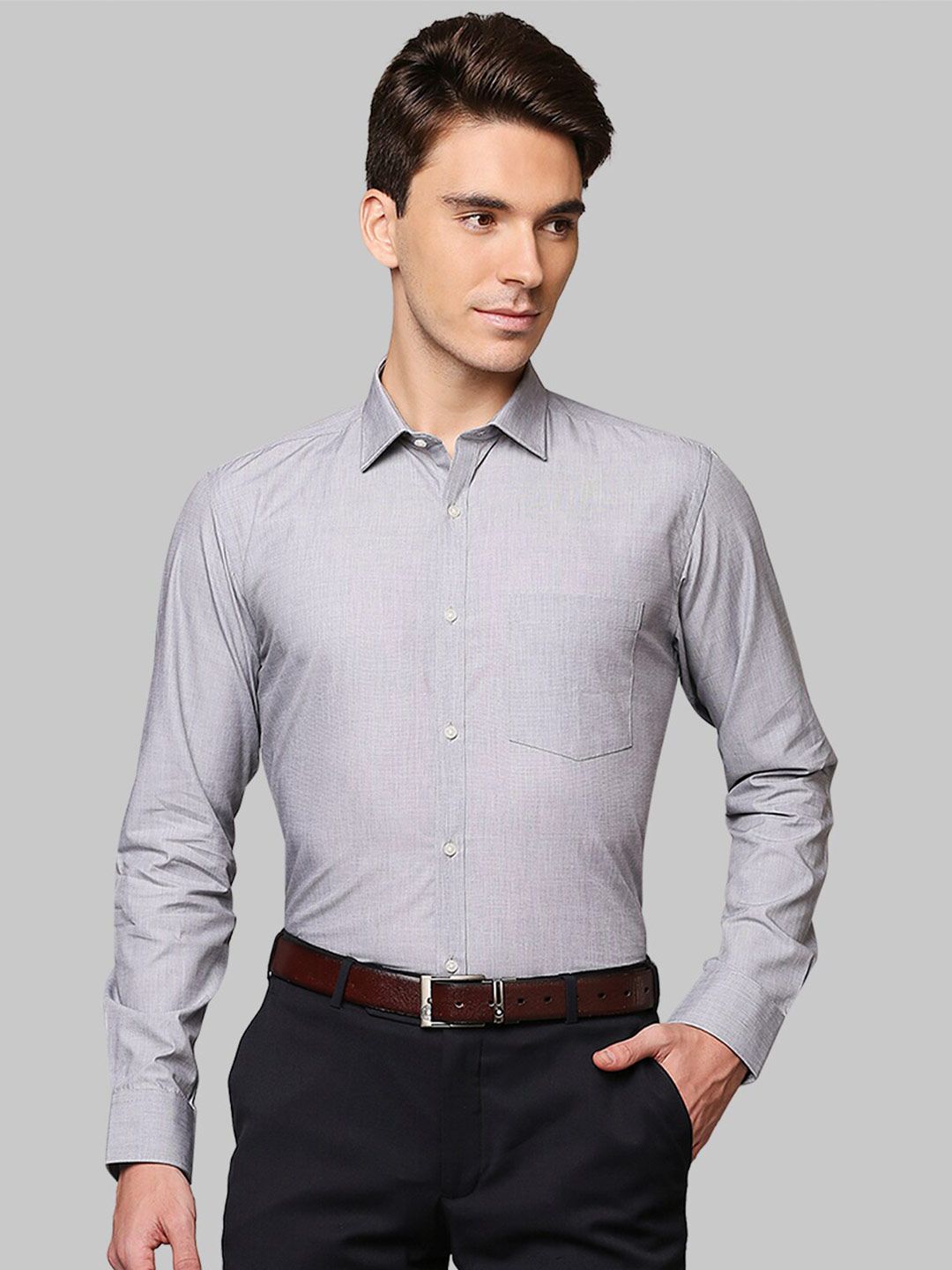 Park Avenue Men Grey Slim Fit Opaque Cotton Formal Shirt