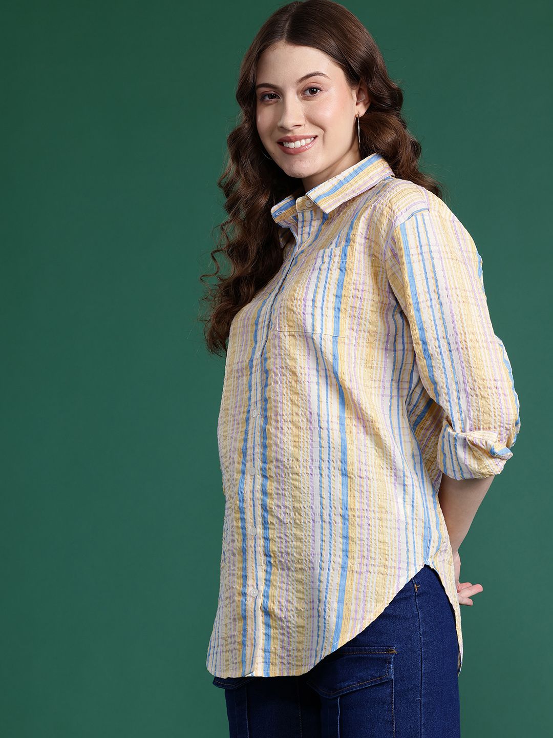 DressBerry Seersucker Striped Casual Shirt