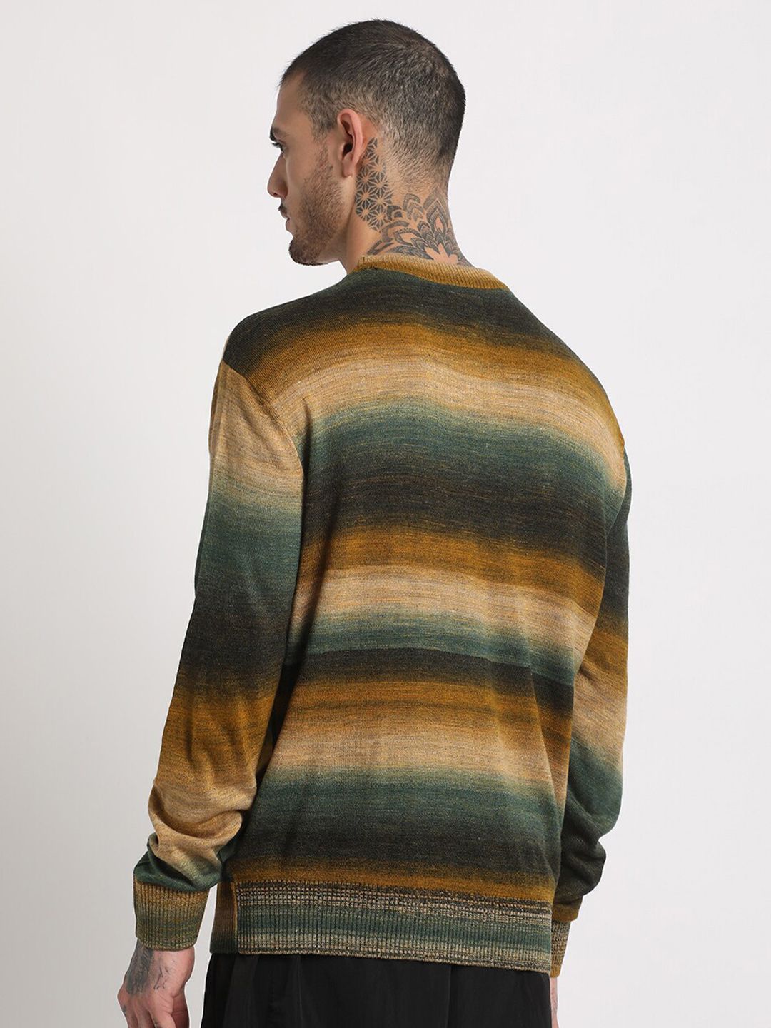 THE BEAR HOUSE Striped Drop-Shoulder Sleeves Acrylic Pullover Sweatshirt