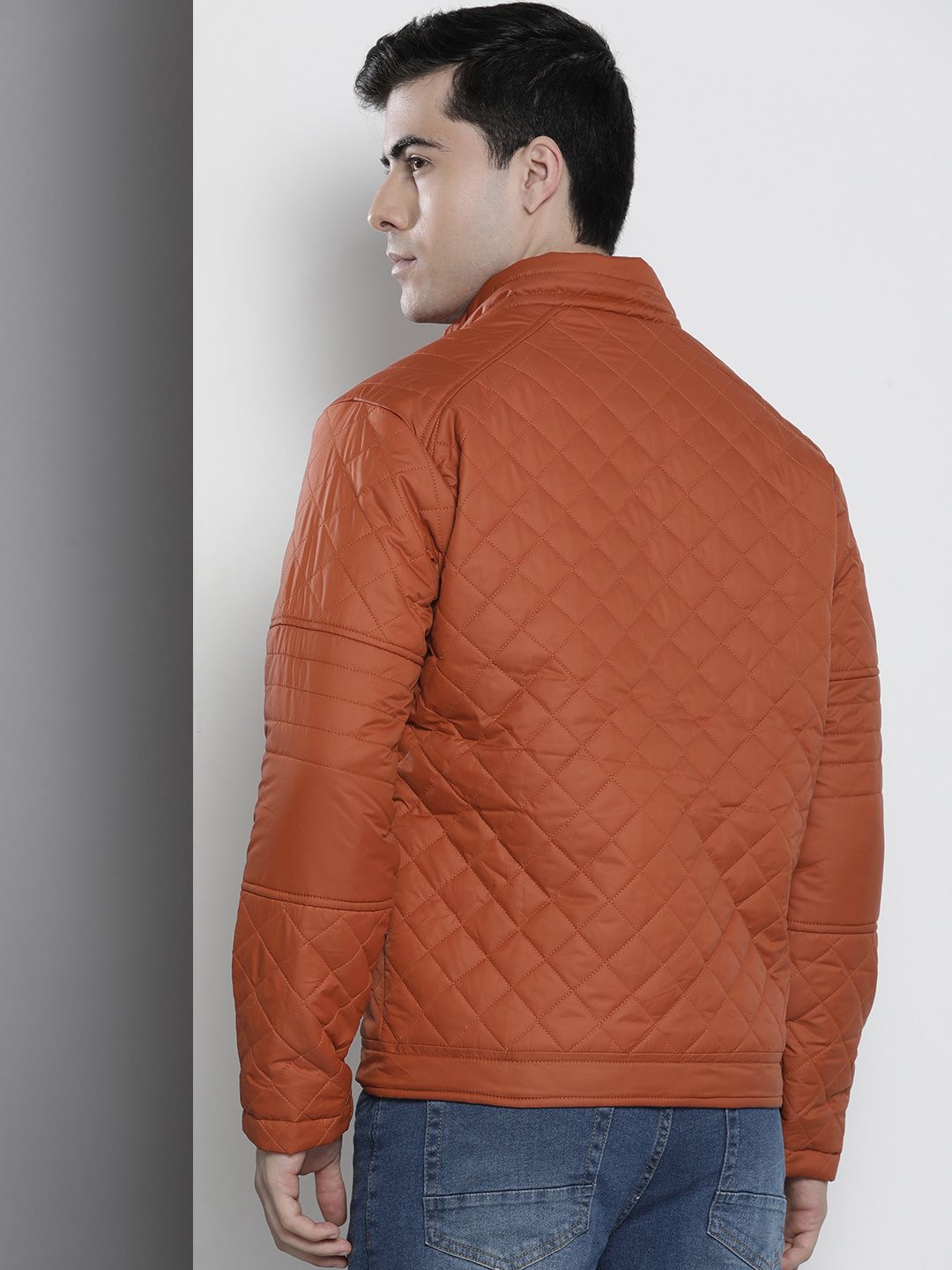 The Indian Garage Co Men Rust Orange Quilted Jacket