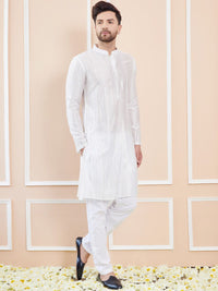 See Designs Striped Mandarin Collar Sequins Straight Kurta