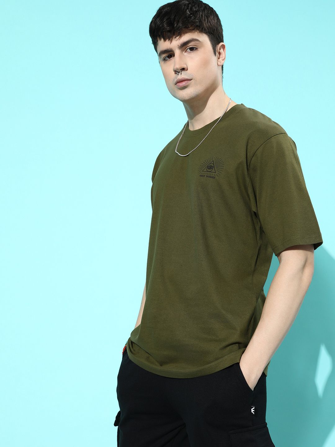 Difference of Opinion Men Olive Green Graphic Printed Pure Cotton Oversized T-Shirt