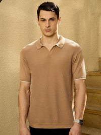DENNISON Men Textured Polo Collar Knitted T-Shirt