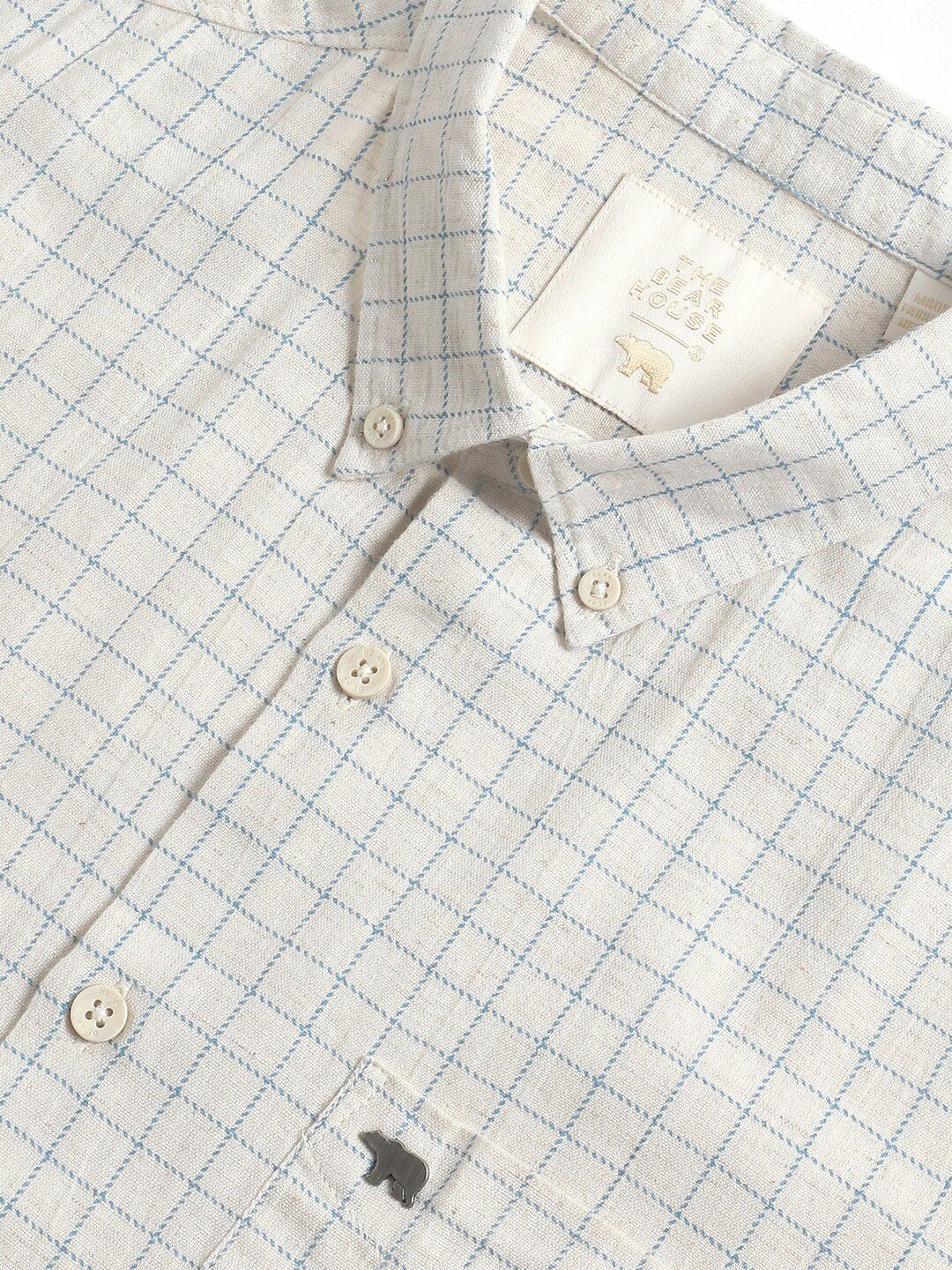 THE BEAR HOUSE Slim Fit Windowpane Checks Pure Cotton Casual Shirt