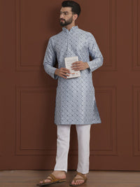 SOJANYA LUXE Ethnic Motifs Embroidered Mandarin Collar Straight Kurta With Pyjama