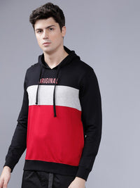 The Indian Garage Co Men Black & Red Colourblocked Hooded Sweatshirt