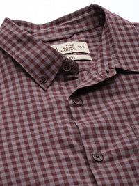 THE BEAR HOUSE Men Maroon & Pink Slim Fit Gingham Checked Cotton Shirt