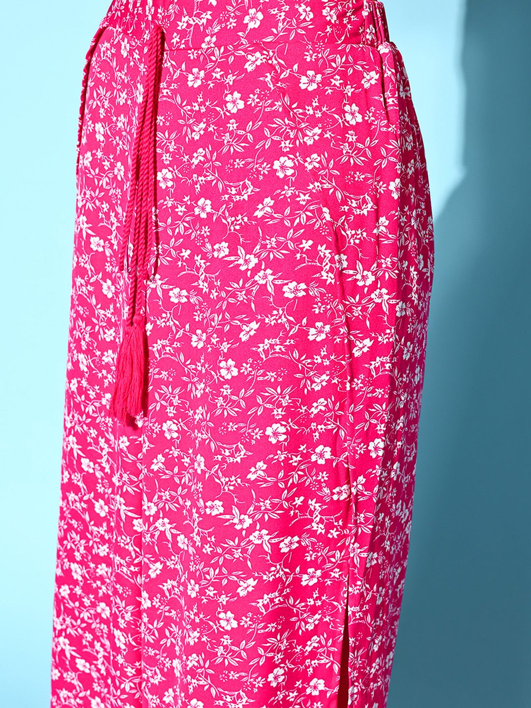 Berrylush Women Pretty Pink Floral Peekaboo Slit Trousers