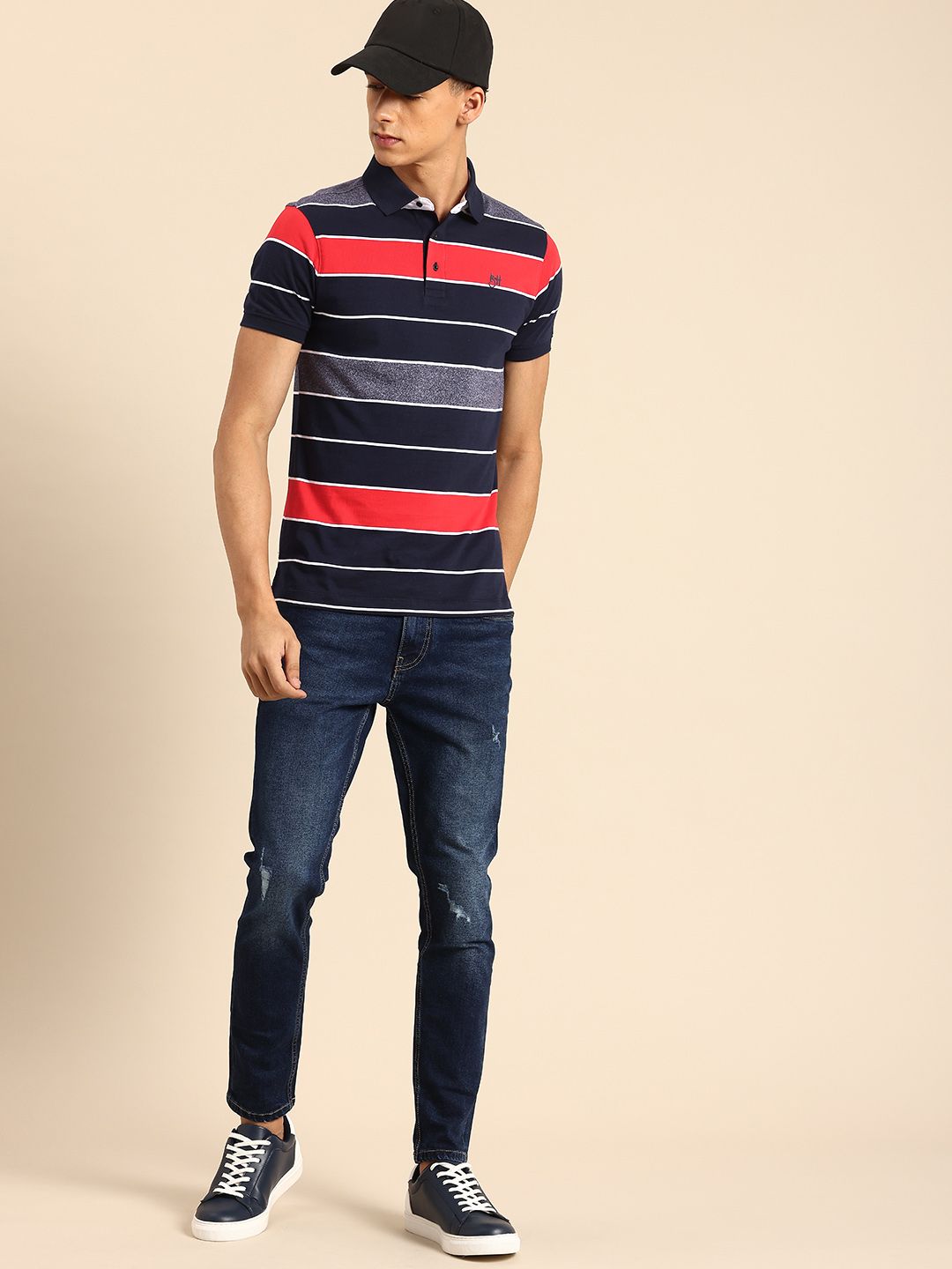 Being Human Striped Polo Collar T-shirt