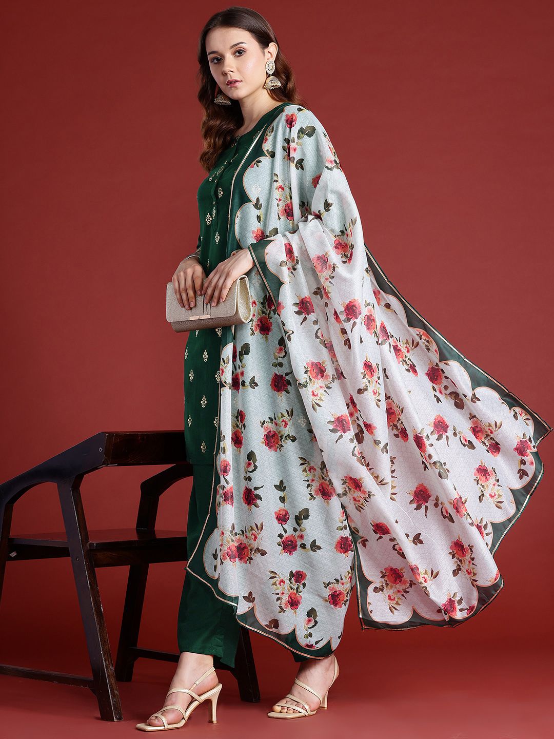 Anouk Ethnic Motifs Foil Printed Gotta Patti Kurta with Palazzos & Dupatta