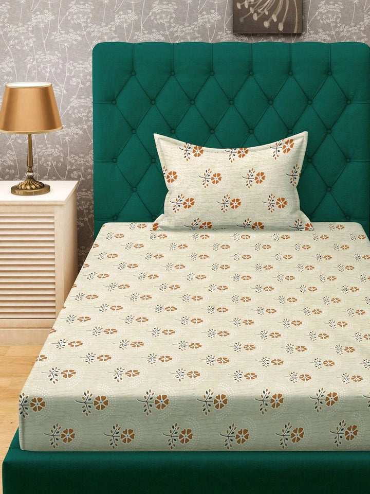 Myntra Elegant Homes Yellow Floral 400 TC Single Bedsheet with 1 Pillow Covers
