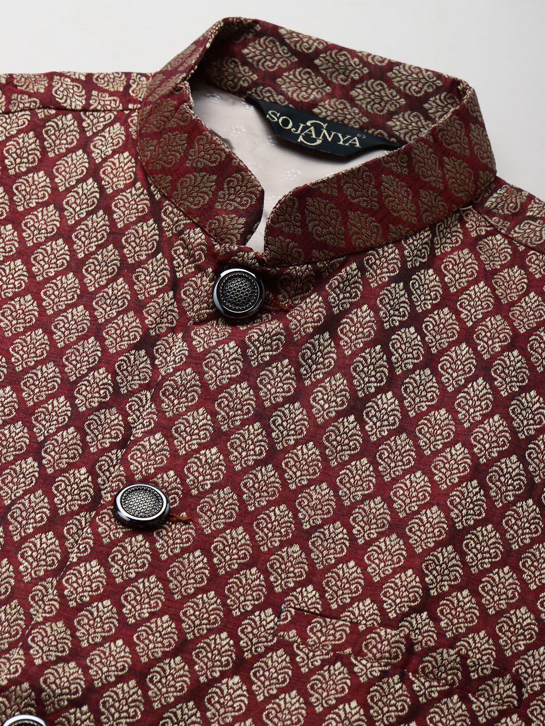 SOJANYA Men Green & Maroon Ethnic Motifs Kurta with Churidar & Nehru Jacket