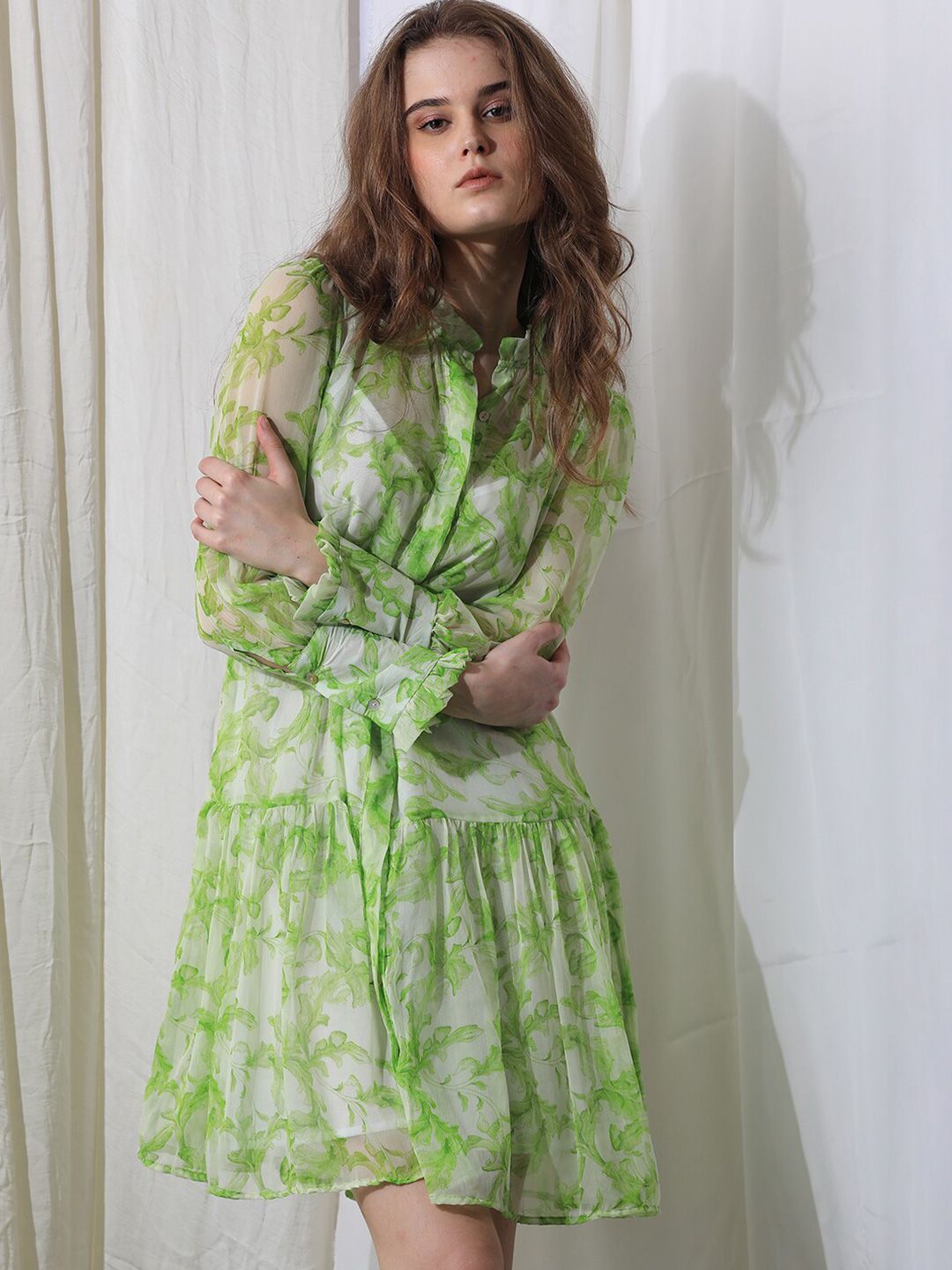 RAREISM Abstract Print Puff Sleeve Drop-Waist Dress
