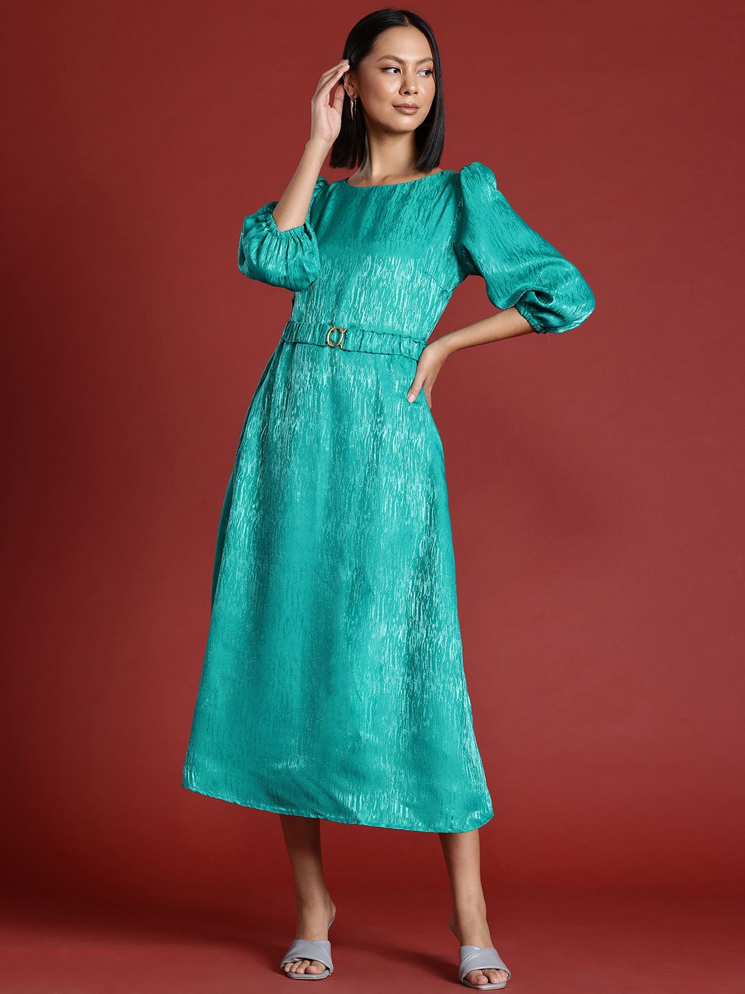 all about you Self-Design A-Line Midi Dress with Belt