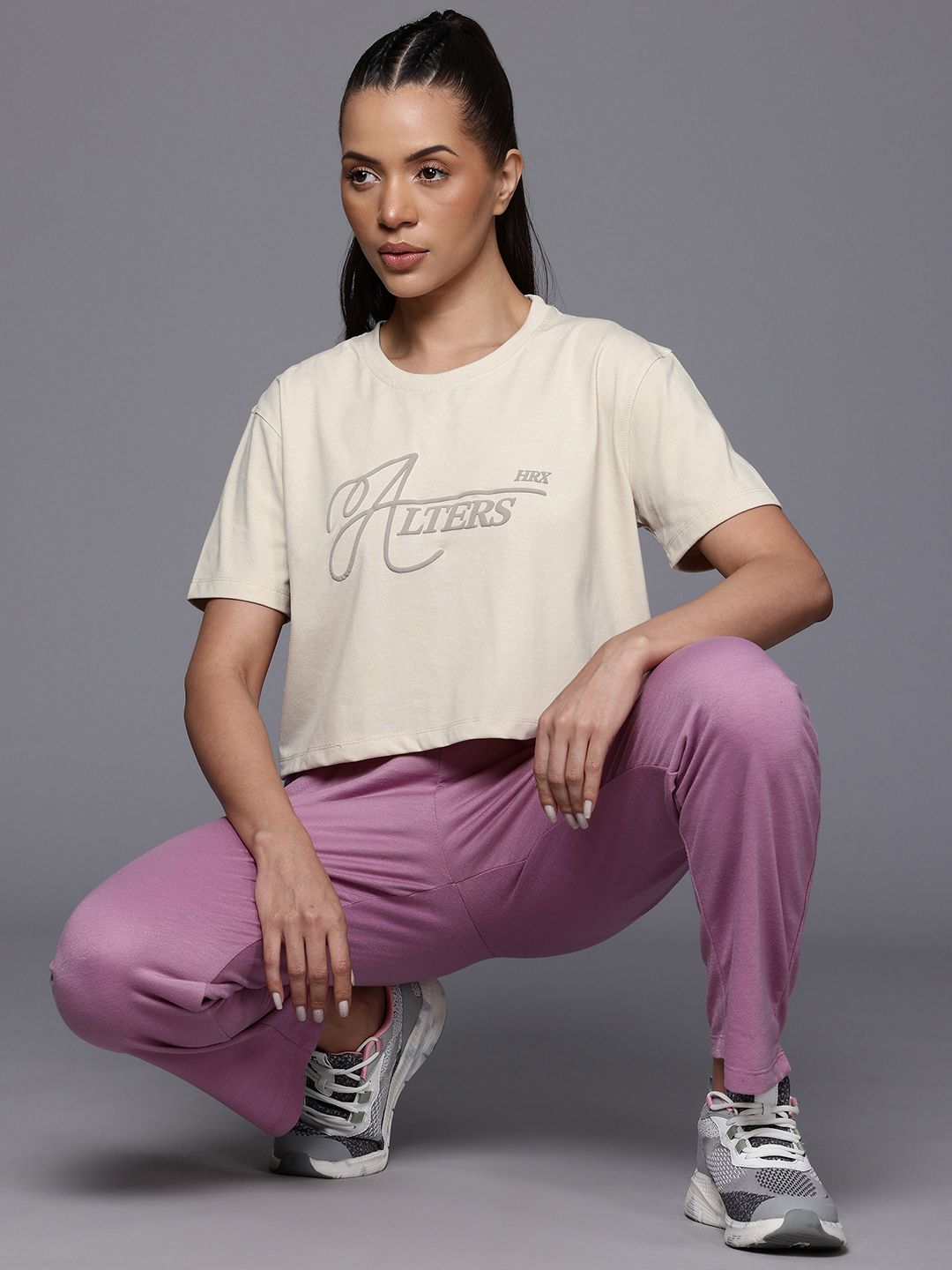 HRX by Hrithik Roshan Lifestyle Typography Print Crop T-shirt