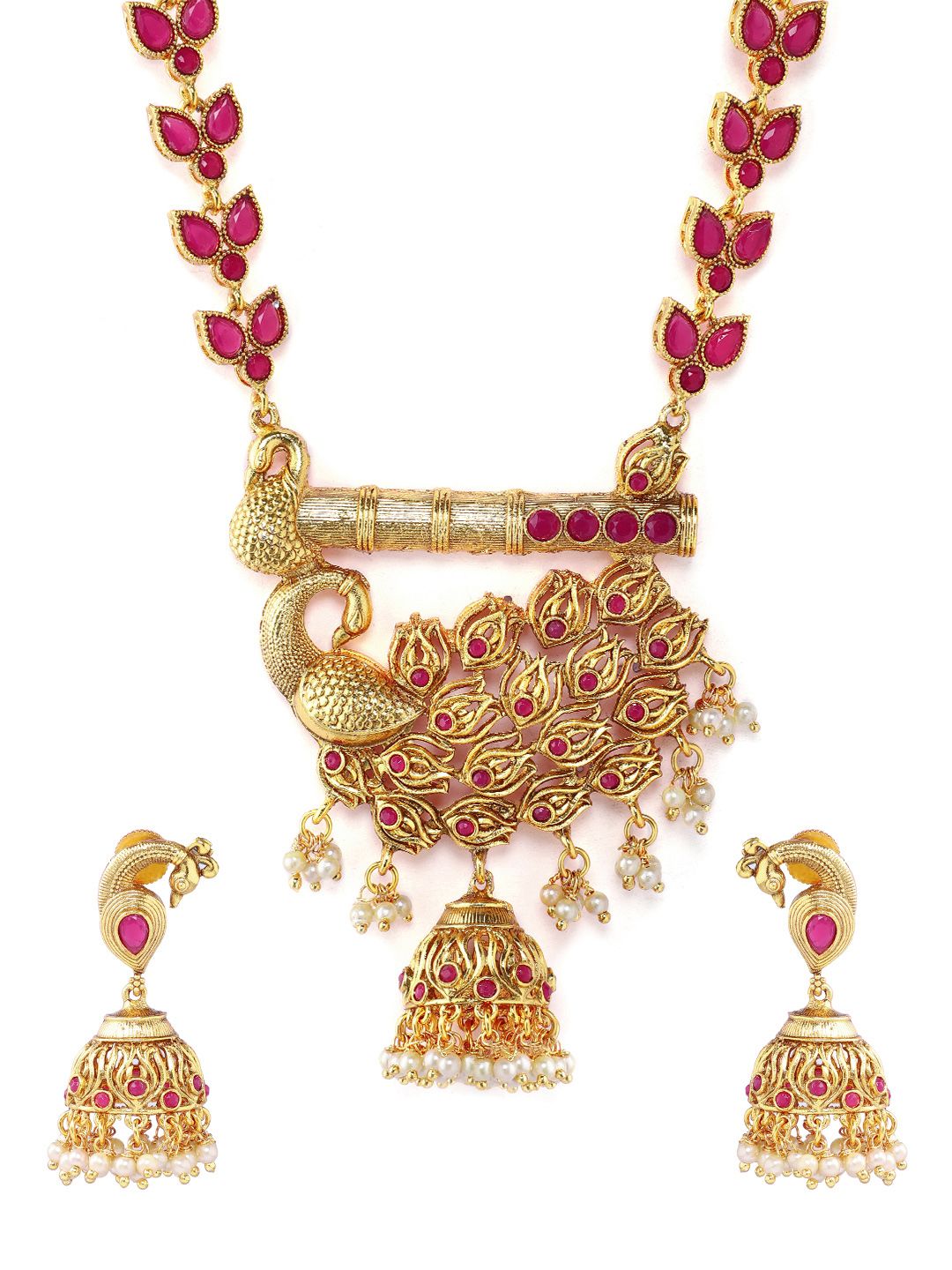 Rubans Wanita berlapis emas & merah jambu buatan tangan ruby ​​ruby ​​set barang kemas