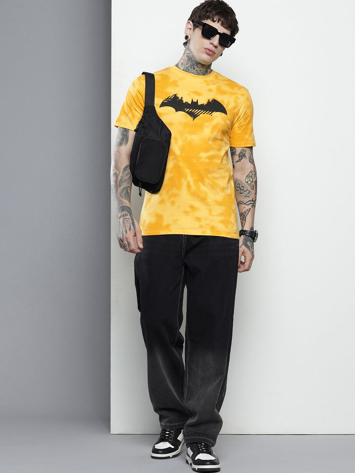 The Indian Garage Co. Slim Fit Batman Printed Dyed Effect Pure Cotton T-shirt