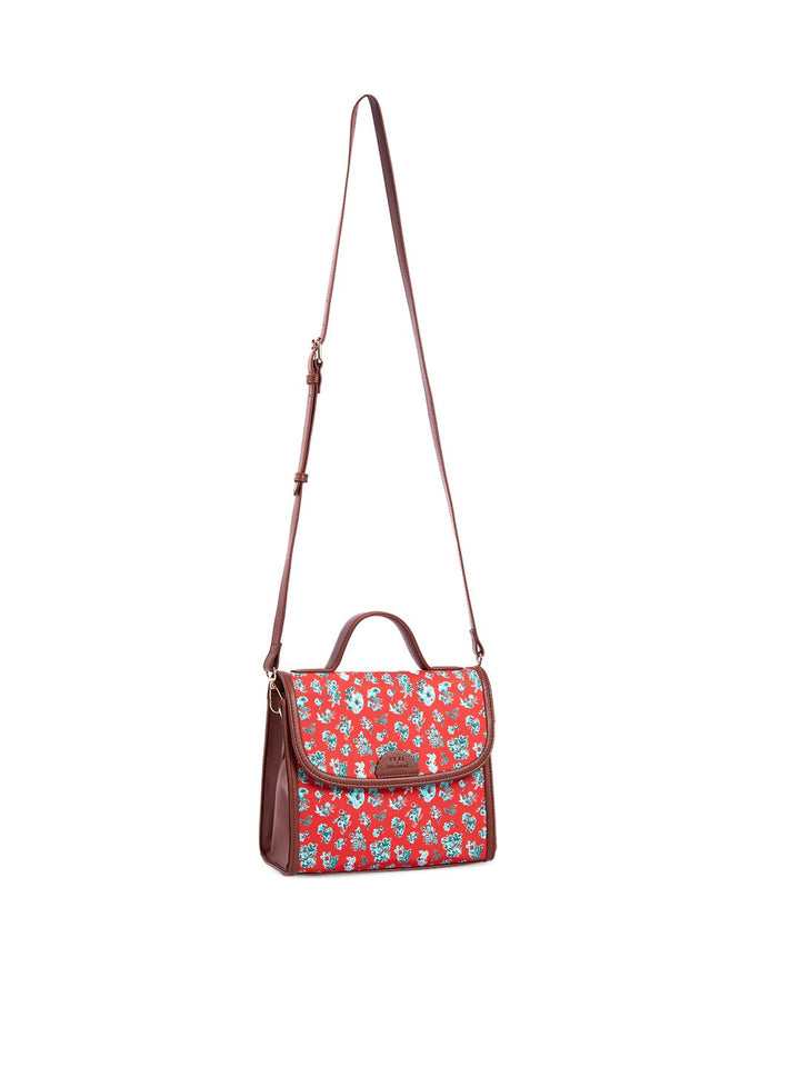 TEAL BY CHUMBAK Detachable Sling Strap Floral Printed Structured Satchel Bag