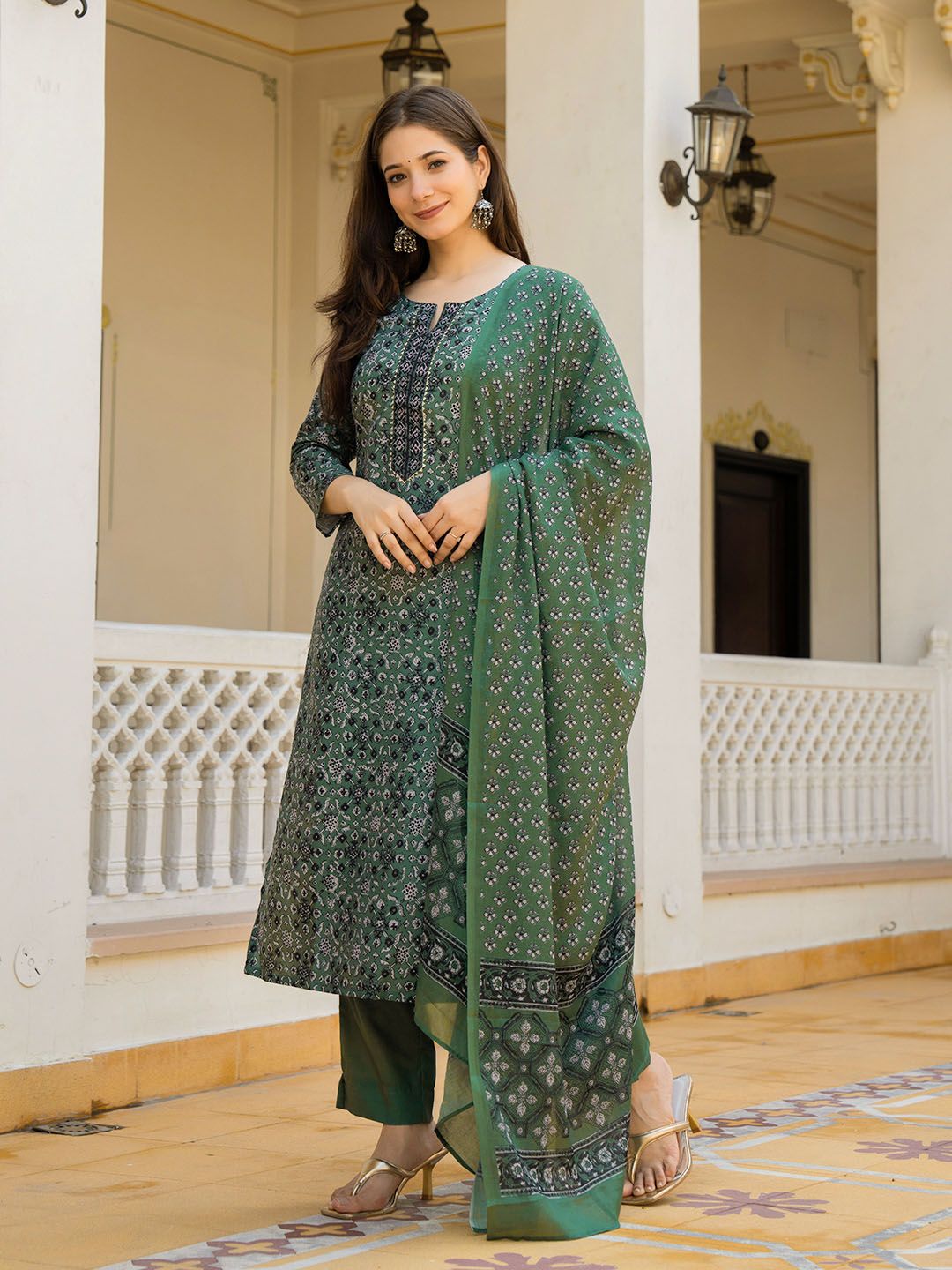 KALINI Women Ethnic Motifs Printed Regular Kurta with Trousers & Dupatta