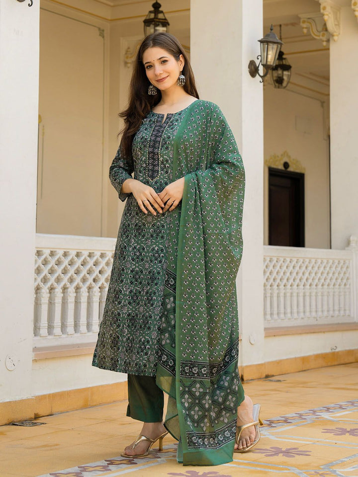 KALINI Women Ethnic Motifs Printed Regular Kurta with Trousers & Dupatta
