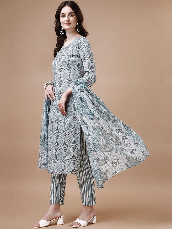 KALINI Ethnic Motifs PrintedStraight Kurta With Trousers & Dupatta
