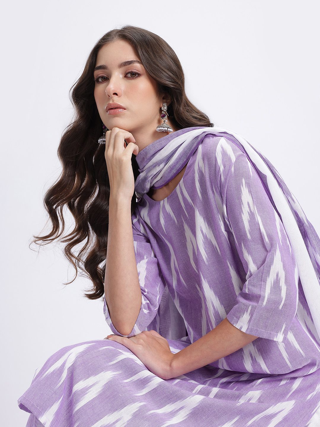 Anouk Ikat Print Kurta with Trousers & With Dupatta