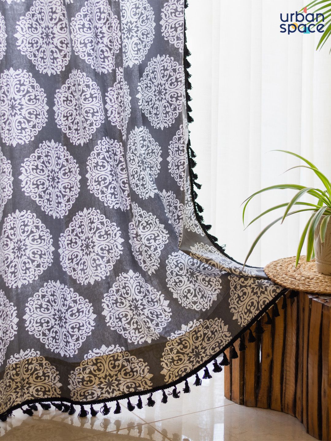 URBAN SPACE Grey Ethnic Motifs Boho collection Door Curtain