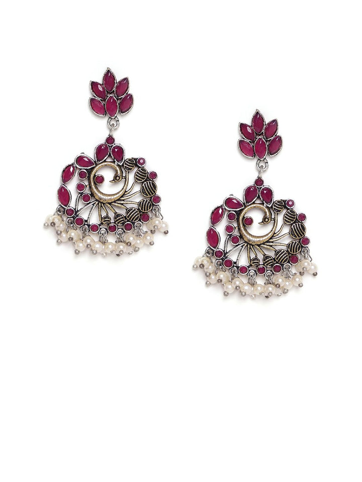 Anouk Gold-Plated Stone Studded & Beaded Peacock Shaped Drop Earrings