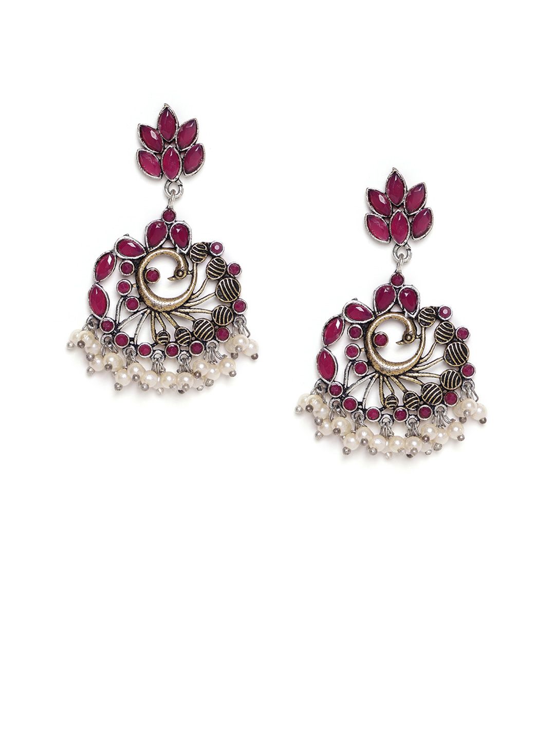 Anouk Gold-Plated Stone Studded & Beaded Peacock Shaped Drop Earrings