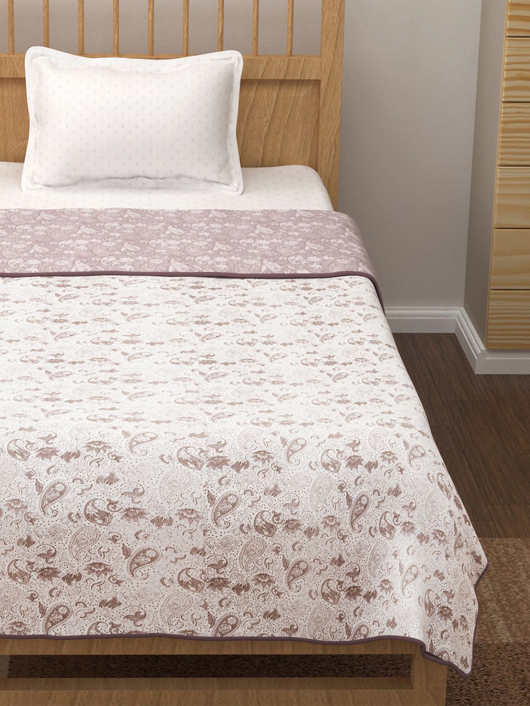 Story@home White & Purple Printed AC Room 150 GSM Reversible Cotton Single Bed Dohar