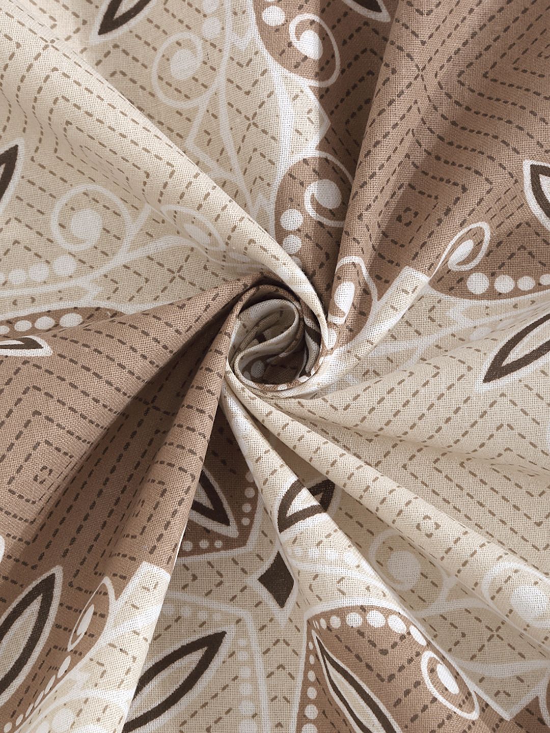 KLOTTHE Brown Ethnic Printed Fitted 400 TC Cotton King Bedsheet & 2 Pillow Covers