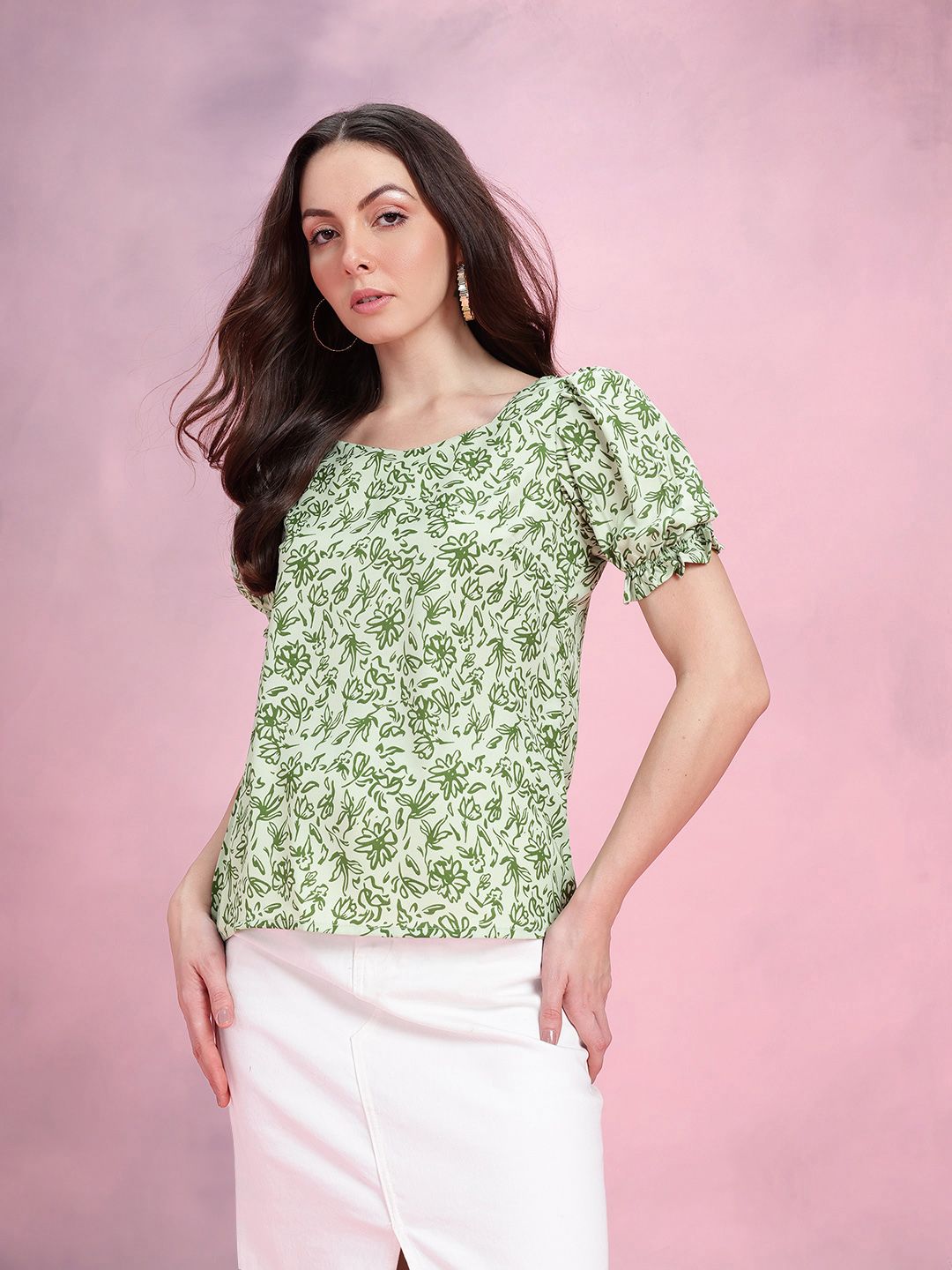 DressBerry Floral Print Puff Sleeve Top