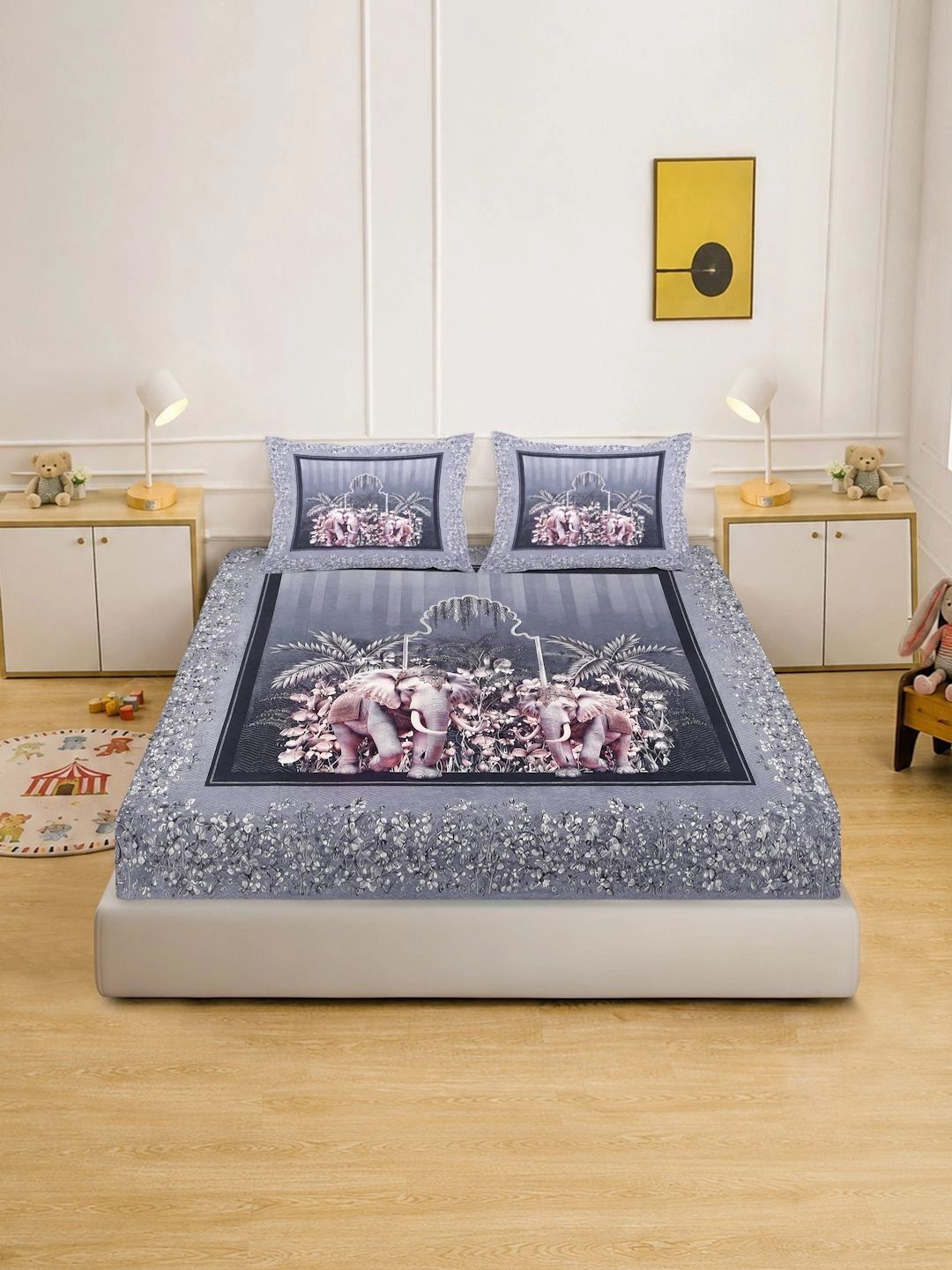 KLOTTHE Grey & Pink 400 TC King Bedsheet with 2 Pillow Covers