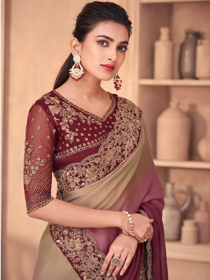 Saree mall Ombre Embroidered Poly Georgette Saree